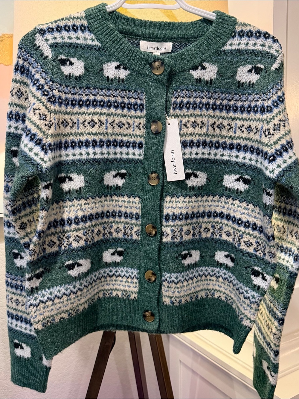 Heartloom Green Fair Isle Sheep Wool-Blend Cardigan